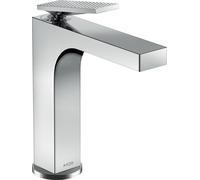 Robinet mitigeur pour lavabo AXOR Citterio, modèle 160, avec surface texturée en losanges, et système de vidange à tiroir