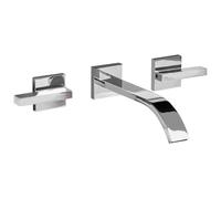 Robinet Mitigeur pour Lavabo Mural en Laiton Double Commande 3 Trous Argenté Berraco