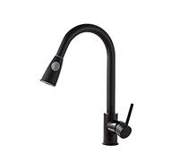 Robinet mitigeur Robinet de Cuisine Noir Robinet d'évier à Tirette Chaude et Froide Tête d'auge en cuivre Universelle Domestique rotative avec Bouton d'arrêt d'eau Mode Double Eau