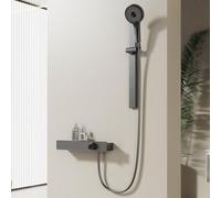 Robinet Mural Baignoire Gris Pistolet avec Sortie de Cascade et Douchette a Main Mitigeur Bain Douche Entraxe 150,Gris Pistolet