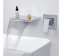 Robinet Mural Salle de Bain Robinet Cascade Lavabo Mélangeur Laiton Robinet Encastré Mitigeur Avec 20 cm Bec Extra Large,Chromé 4M1OK