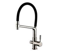 Robinet Osmoseur Extractible Robinet 3 Voies Cuisine Double Poignée Robinet Pour Evier de Cuisine avec Douchette Extractible Pour Purificateur Eau Brossé