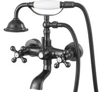 Robinet pour baignoire sur pieds, robinets muraux pour baignoire avec douchette à main, kit de robinetterie vintage en bronze patiné à l'huile pour baignoire sur pieds avec bras pivotants réglables et