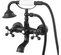 Robinet pour baignoire sur pieds, robinets muraux pour baignoire avec douchette à main, kit de robinetterie vintage noir mat pour baignoire sur pieds avec bras pivotants réglables et bec rotatif à 360