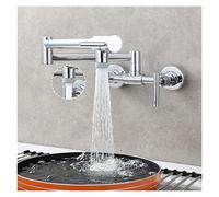Robinet Rotatif, Robinet de remplissage marmite en laiton 2 trous montage mural robinet cuisine pliant mitigeur chaud et froid 3 poignées(Chrome 2 Function)
