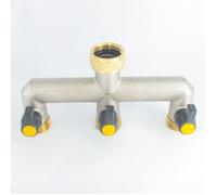 Robinet Triple Sortie 3/4"" Entrée Femelle 3/4"" Vanne 3 Voies Laiton Raccord Plomberie pour Tuyau Arrosage, Robinet Cuve 1000L, Dis