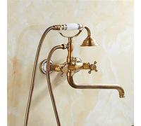 Robinets de Cuisine Eau Froide et Eau Chaude Robinet d'évier de Cuisine en Laiton Antique Robinet mitigeur Flexible monté sur Le Pont Style rétro pivotant à 360 °, Laiton Antique A