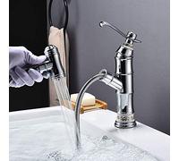 Robinets de Lavabo de Salle de Bain Placage Argent Lavabo de Salle de Bain Robinet à Tirette en Cuivre Conditionnement d'eau Chaude et Froide Modèle Exquis Robinet Monotrou Rétro Européen