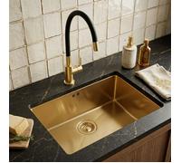 Robinetterie Cuisine Mémory mitigeur évier or brossé avec flexible à mémoire de forme Essebagno