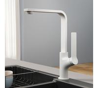 Robinetterie de cuisine EMKE Robinetterie d'évier Mitigeur monocommande Évier pivotant à 360° Robinet de cuisine avec bec plat, laiton blanc mat