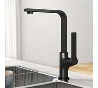 Robinetterie de cuisine EMKE Robinetterie d'évier Mitigeur monocommande Évier pivotant à 360° Robinet de cuisine avec bec plat, laiton noir mat