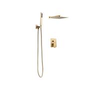 VEVOR Ensemble de Robinetterie de Douche Encastrable, Système de Douche de Pluie avec Pommeau de Tête Carré de 25,4 cm, Douchette à Main et Kit de Garniture, Fixation Murale, Salle de Bain, Or Brossé