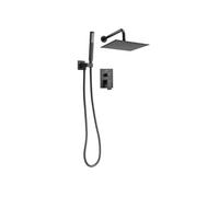 VEVOR Ensemble de Robinetterie de Douche Encastrable, Système de Douche de Pluie avec Pommeau de Tête Carré de 25,4 cm, Douchette à Main et Kit de Garniture, Fixation Murale, Salle de Bain, Noir Mat
