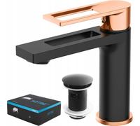 Robinetterie de lavabo noir et doré + bouchon clic-clac SOTBE
