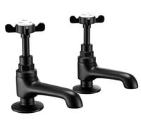 Robinetterie pour vasque, modèle colonne, paire, noire, 2 trous, mitigeur à levier croisé, style vintage