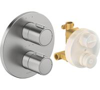 Robinetterie thermostatique Duravit Set thermostatique encastré, rosace ronde, 2 consommateurs, 24 l/min, TH4200008070, Couleur: acier inoxydable brossé
