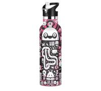 Robot De Dessin Animé Mignon Doodle Rose Bouteille d'eau pour Enfants en Acier Inoxydable,Gobelet Isotherme Sous Vide pour Filles Garçons