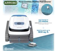 Robot Nettoyeur de Piscine Sans Fil AIRROBO PC10,Aspiration Puissante 45000Pa,Navigation Intelligente IA Naviclean,3 Modes Nettoyage Sol/Mur/Auto,Grimpe Pente 30°,Batterie 5200mAh 120min pour Ivoire