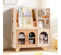 ROBUD Meuble de Rangement Jouets et Livres en Bois pour Enfants, Bibliothèque avec Étagères, Placards et Patères