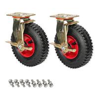 Robuste En Caoutchouc Chariot Roue, Roulettes Industrielle Pneu Gonflable | Roue Fixe De Brouette Pneumatique Roulement À Rouleaux For Mobilier De Chariot Roues De Remplacement(200mm/8in,Brakes)
