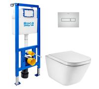 Roca - Pack WC bâti-support ECO 2 L Roca + WC suspendu Roca avec abattant SoftClose + plaque chrome (ROROGAWR05-FR)
