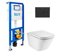 Roca - Pack WC bâti-support ECO 2 L Roca + WC suspendu Roca avec abattant SoftClose + plaque noir (ROROGAWR06-FR)
