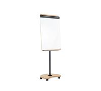 Rocada Natural Flipchart Transformateur à roulettes Tableau blanc réglable en hauteur avec cadre en bois et porte-papier pour utilisation horizontale et verticale 69 x 115 cm Blanc