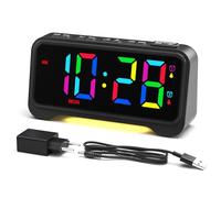 ROCAM Réveil Numérique avec Affichage Numérique LED 10 Couleurs, Luminosité Réglable, Double Reveil Matin avec Mode Jour Ouvrable/W nd, Fonction Snooze, 12/24H&DST, Double Port de Charge,Veilleuse
