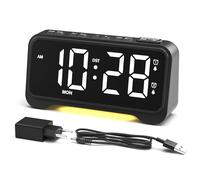 ROCAM Réveil Numérique, Reveil Matin avec Gros Chiffres, Deux Alarmes, Mode W nd, Luminosité Réglable, Veilleuse Plus Faible, Mémoire de Panne, Gros Boutons, Réveil Secteur avec Adaptateur Inclus