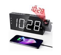 ROCAM Réveil Projecteur, Reveil Projection Plafond Horloge Projecteur Blanc avec Charge USB, Réveil Matin pour Gros Dormeur/Enfant/Adults, Affichage LED, 12/24H, Snooze
