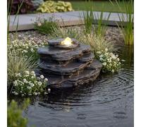 Roche de fontaine artificielle avec éclairage LED OG-KQS002 Aspect pierre réaliste avec tuyau de 2 m - Résistant aux intempéries pour étang et ruisseau Aspect ardoise Fontaine de jardin