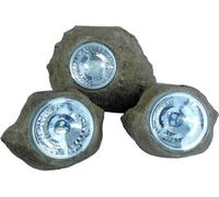 Rochers Solaires de Jardin LUMISKY ROCKY BROWN, Lot de 3, LED Blanc, 14 et 9 cm