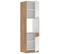 ROCK - Colonne - Mélaminé chêne Lancelot et Blanc brillant - 60 cm - 2 portes