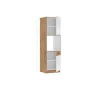 ROCK Colonne Mélaminé chêne Lancelot et blanc brillant 60 cm 2 portes