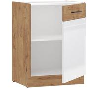 ROCK Meuble bas de cuisine 60 cm - Chêne Lancelot et Blanc brillant