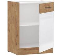 ROCK - Meuble bas - Mélaminé chêne Lancelot et Blanc brillant - 60 cm - 1 porte battante - Plan de travail non inclus