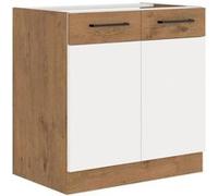 ROCK Meuble bas Mélaminé decor chene Lancelot et 80 cm 2 portes battantes Plan de t Chêne Lancelot et blanc G