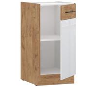 ROCK - Meuble haut - Mélaminé chêne Lancelot et Blanc brillant - 40 cm - 1 porte battante