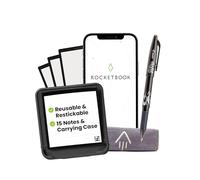 Rocketbook Lot de 15 notes adhésives réutilisables avec étui de rangement, stylo et serviette, 7,6 x 7,6 cm, 15 notes noires - Papier à pointillés, connectés à une application, effaçable, adhésif