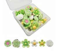rockible 30 Pièces Épingles Décoratives Résine Punaises Mural Tableau Bureau Pointe Métal Robuste Boîte Transport Motifs Papillon et Fleur Adaptées aux Bureaux, Green