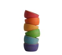 rockible Bol Enfant Empilable Bol Empilable en Bois Bol Multicolore Accessoire Organisateur Fonction Rangement Alimentaire Convient pour Table Bureau Décoration, Ensemble De 6 Bols Arc-en-ciel