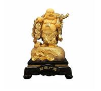 rockible Bouddha Rieur avec Charme Chanceux Traditionnel Statuette Bouddha Rieur Brillant Figurine Feng Shui pour Maison, 15 Pouces, Bouddha Sac D Argent Couleur Sable Doré