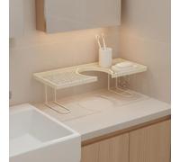 rockible Étagère de Salle de Bain Étagère Robinet Support Évier Organiseur Lavabo Étagère Lavabo en Fer Forgé Robuste avec Plateau Grillagé pour Drainage Pose, Grande 60 Cm, Blanc