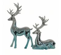 rockible Figurines Cerf Poli Statuettes Cerfs Élégant Statuette pour Entrée, Argent + Vert