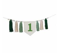 rockible Guirlande Bannière Enfant Anniversaire Fanion Central Perles Bois Franges Textile Style Artisanal Boho pour Chaise Haute et Table Convient aux Photos, Vert