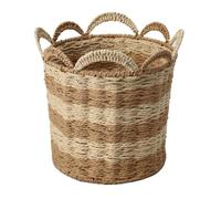rockible Panier Papier Tressé | Rayures Horizontales Bicolores, Panier Cylindrique Poignées, Naturel, pr Chambre à Ccher, Familles, Paren, M