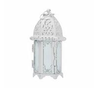 rockible Porte-Bougie en Fer Lanterne en Métal Moulé Panneau de Verre Teinté Décoratif Anneau Suspendu Mobilité Facile Adapté pour Centre de Table Décoration, Blanc, Verre Transparent
