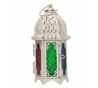 rockible Porte-Bougie en Fer Lanterne en Métal Moulé Panneau de Verre Teinté Décoratif Anneau Suspendu Mobilité Facile Adapté pour Centre de Table Décoration, Blanc, Verre Coloré