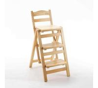 rockible Tabouret de Comptoir Tabouret Chaise Escabeau Pliant Siège Haut en Bois Massif avec Dossier et Échelle Trois Marches Structure à Charnières Pliable, Bois Naturel