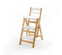 rockible Tabouret de Comptoir Tabouret Chaise Escabeau Pliant Siège Haut en Bois Massif avec Dossier et Échelle Trois Marches Structure à Charnières Pliable, Blanc Laiteux
